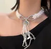 Necklace Earrings Set Silvery Imitation Pearl Beads Bow Feather Choker For Women Charm Luxury Aesthetic Accessories Korean Fashion Jewelry
