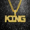 Correntes CZ Zircon Hiphop Colar Rei Carta Homens Pingente Bling Iced Out Cuban Link Corrente de Ouro Cristal Strass Masculino Jóias12579