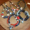 Strand minar estilo chinês multicolorido contas de cerâmica pulseira frisada para mulheres dupla camada ajustável pulseiras acessórios