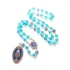 Pendentif Colliers Catholique Mary Collier Bleu Cristal Perles Strand Bijoux Pour Femmes Hommes