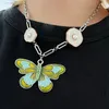 Pendant Necklaces Butterfly Irregular Pearls Neck Chain Trendy Button Clavicle Y2K Jewelry