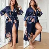 Mulheres sleepwear oversize 3xl 4xl 5xl camisola sexy amor impressão robe mulheres gelo seda casa roupão longo quimono roupão elegante