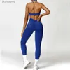 Ensembles actifs Femmes ensemble de Yoga sans couture 2 pièces vêtements d'entraînement de gymnastique pour Fe soutien-gorge Push Up taille haute Leggings Sexy Fitness vêtements de sport costumes de sportL231221