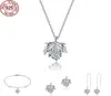 Nouveau S925 boucles d'oreilles collier Ins vente chaude feuilles simples accessoires en argent Sterling trois pièces ensemble for5349389