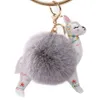 Mignon alpaca cheveux boule floral pu clés anneau pendentif peluche jouet key ring dames car keychain anniversaire de Noël cadeau239b