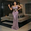 Shine Aso Ebi Prom Dresses Illusion Pink Mirror Sequin Evening Formell klänning för speciella tillfällen Mermaid High Split Birthday Party Second Reception GOWNS AM240