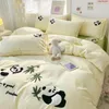 Ensembles de literie Ensemble coton Panda broderie housse de couette douce drap de lit élastique taies d'oreiller plates