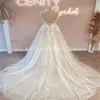 Modern Boho Wedding Dress 2024 Sexig Illusion Applices Lace Bohemian Bridal Dress Sexig Backless Sweep Train Tulle Garden Bride Dress Robe de Mariee Vestios Novia