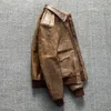 Giacche da uomo Vintage Amekaji indossare abiti vegetali abbronzato in pelle piena di cuoio vera pilot cappotto pilota