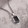 Collane geometriche in smalto nero da uomo, collana con pendente quadrato in oro bianco 14K impermeabile, colletto maschile casual alla moda semplice