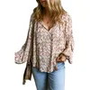 Frauenblusen V-Ausschnitt Langarmhemd Mode Western Top Pullover