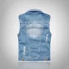 Men's Vests Spring And Summer Mens Casual Blue Denim Vest Male Single Breasted Jean Youth Handsome Hole Jacket Plus Size S-6XL