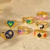 Pierścienie klastrowe Y2K biżuteria złota księżycowe słone serce Yin Yang Pierścień dla kobiet vintage punk mody poker uroków 90s esthetic2475