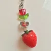 Keychains Red Strawberry Heart Tulip Glass Phone Charm Keychain Coquette Chain Cottage Core Y2k Handmade Beaded