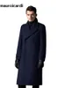 Mauroicardi Autumn Winter Long Warm Smart Casual Navy Blue Black Woolen Coat Men Double Breasted Luxury Wool Blends Overcoat 231221