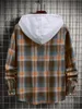 Automne Men Plaid Shirt Hooded à manches longues Loose Casual Hoodie Top Tend Trend Shirts Sweatshirt Mens Clothing Streetwear 231221