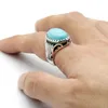 Natural Turquoise Stone Ring for Men 925 Sterling Silver Vintage Statement Oval Blue Mens Turkish Handmade Jewelry 231220