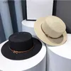 Wide Brim Hats Bucket Hats New Flat Top Straw Hat Belt Accessories Leisure Summer Sunscreen Hat Women's Fashionable Beach Boater Hat Gifts 2023L231221