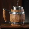 Tasses Style Forest Barrel en bois Tasse de bière 600 ml en acier inoxydable et en résine écologique matériau gobelet tasse à vin Verre à vin sku118mug