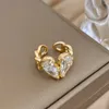 Anillos de racimo DODOHAO Moda lujosa con incrustaciones de circón corazón abierto encanto real chapado en oro ajustable accesorios de boda de dedo