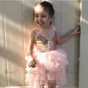 Shinny Flower Girls Dress for Kids Christmas Toddle Party Gown Gold Sequined Layered Tutu Children Year Clothing 231221