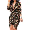 Casual Dresses Spring Summer Fashion Amazon Sexy V-neck Lace Printing Long Sleeve Shirt Dress Trendy