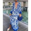 Casual Dresses Elegant Women's Dress 2023 Autumn Sexy V-Neck Loose Leisure Long Sleeve Printed Beach Resort Women Robe S-XXL