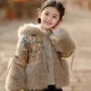 Luxury Baby Girls Clothes Winter Fur Parkas Vestes Sequin Faux Cartoon Rabbit Ears Sincat Childre