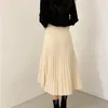 2024 spring Korean Knitted o-neck Two Piece Sets Women Long Sleeve Button pullover + Elastic Waist midi Pleated skirt Suits Outfits