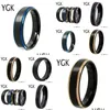 Anneaux de mariage YGK Bijoux 6mm Matte Center / Noir / Bleu / Rose / Sier Step Bague en tungstène pour hommes femmes marié livraison directe Otrzr