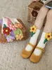 Girls Autumn Knitted Socks Hand-Stitched Flowers Cute Socks Baby Cartoon Elastic Socks 231221