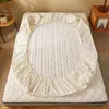 Bomull quiltad monterad madrass täcker fast färg soja fiber monterad ark mjuk säng täckmadrass topper skydd ingen örngott 231220