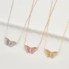 Andywen 925 Sterling Silver Gold Butterfly Luxury Pink Clear Long Chain Necklace 2021 Fine Jewelry Crystal CZ Spring Jewelry Q0531250V