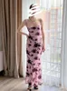 Casual Dresses TAFN Lace Up Backless Maxi Dress Sexy Mesh Floral Printing Bodycon Holiday Elegant Spaghetti Strap Summer 2023