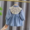 Girl's Dresses Autumn Baby Girls Dress Long Sleeve Turn-Down Collar With Lace Casual Children A-Line Single-breasted Shirt Dresses