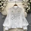 Blusas femininas 2024 Spring Flor Hollow Out Lace Shirt