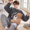 Kawaii Bear Men Pyjamas Set volwassen slaapkleding Winter Dikke pyjamas Huiskleding Koraal Velvet Zachte warme vrije tijd Loungewear Pijama's 231220