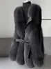 女性のベストフェイクファージャケット女性ミディアムネックチョッキ2023秋の冬のベルトふわふわ温かいルーズコート女性カジュアル濃厚な贅沢な女性