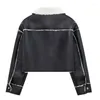 Women's Leather 2024 Woman Motorcycle Jacket Short Coats Zipper Winter Vintage Faux Shearling Causal Loose Long Sleeve Tops