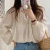 Blouses voor dames schattige zoete tops en Korea -kleding voor vrouwen herfst herfst gewaad casual losse lange mouw bloem kanten shirts