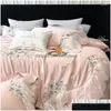 Set di biancheria da letto Set di biancheria da letto Rosa 1000Tc Cotone egiziano Fiori di lusso Ricamo in pizzo Set da sposa francese Piumino Er Federe Lenzuolo Dhmkr