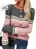 2023 Kobiety jesienne zimowe dopasowanie koloru pullover okrągła szyja Slim Fit Knited Top Casual Elegancki sweter 231220