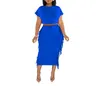 Work Dresses Set For Women Fashion Solid Color Fringe Round Neck Short Sleeve Shirt And Long Skirt