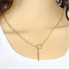 Choker Kvinnor Tillbehör Fashion Gold-Color Metal Chain Bar Circle Lariat Necklace Long Strip Pendant Halsband smyckesdesign