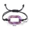 Strang Trendy Rose Quarzs Papierclipform Form Charme Armbänder Rechteck Naturstein Amethysts Anhänger gewebte Seilbänder Männer Männer