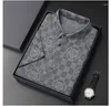 Heren PoloS Zomer Silk Turn Down Collar Short Sleeve T-Shirt Polo Casual Jacquard Ice Plaid Button Fashion Graphic Tops