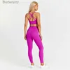 Ensembles actifs Ensemble de Yoga de couleur unie Leggings serrés Sport Fitness Cross Gym soutien-gorge haut 2 pièces costume de Sport doux entraînement d'entraînement pour les femmes SportwearL231221