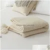 Blankets Blankets Ins Nordic Style Sofa Er Blanket Office Nap Tassel Knitted Ball Wool Casual Air Conditioning Drop Delivery Home Gard Dhn17