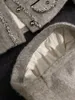 Thick Quilted Coats Blends Grey Wool Jacket Crop Top Winter Vintage Slim A Line Skirt s Two Peice Sets Bow Suit Y2k 231221
