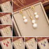 Link Bracelets Trend Multicolor Pearl Gourd Pendant Necklace Earring Set For Women Mom Simple Stainless Steel Wedding Party Jewelry Gift